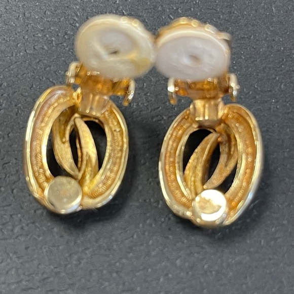 Christian Dior Vintage White Enamel Interlocking Oval Clip-On Earrings- Preowned - Picture 4 of 5